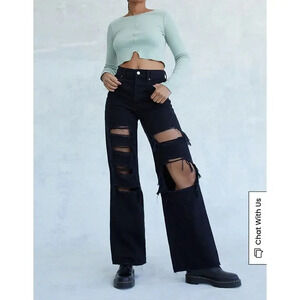 PacSun Women's Size 26 High Waisted‎ Distressed Black Baggy Jeans